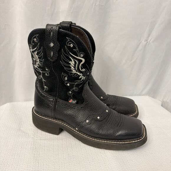 Justin Gypsy Boots Womens Size 8 B Mandra Cross and Wings Black Leather L9977 - Picture 1 of 11